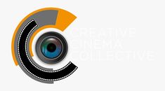 a camera lens with the words creative cinema collective written in white and orange on it