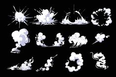 the silhouettes of cartoon characters are shown in various poses and shapes, including clouds