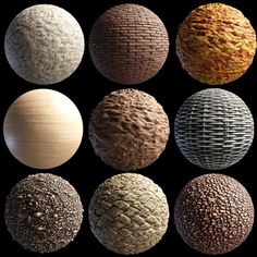 six different types of spheres on a black background