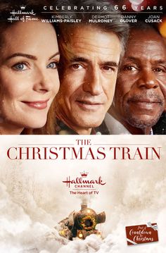 the christmas train movie poster with two men and one woman on it's side