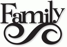 the word family is written in black on a white background with swirls and curves