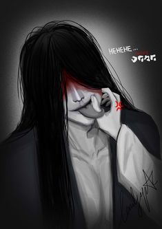 a drawing of a woman with long black hair holding her hand to her face and talking on the phone