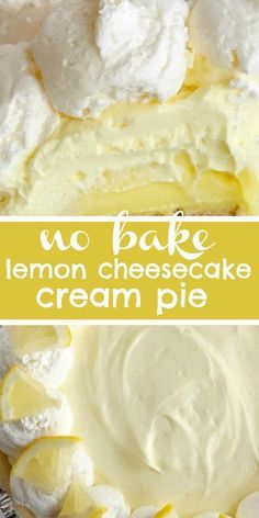 no bake lemon cheesecake cream pie with text overlay that reads no bake lemon cheesecake cream pie