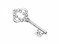 a drawing of a key with an ornate design on it