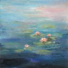 a painting of water lilies floating on top of a lake