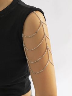 Cadena de brazo minimalista a capas | SHEIN USA Arm Accessories Jewelry, Arm Chain Jewelry, Arms Bracelets, Arm Band Jewelry, Shoulder Chain Jewelry, Jóias Body Chains, Arm Cuff Jewelry, Silver Arm Cuff, Arm Accessories