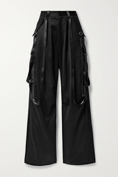 R13 fuses elements from both tailoring and cargo styles to create these pants. Designed with D-ring straps reminiscent of shrugged-off suspenders, they're made from lustrous wool-satin and have sizable pockets along the wide legs. Balance the pooling hems with tall ankle boots or platform sneakers. Yohji Yamamoto Pants, Tall Ankle Boots, Thrifting Inspiration, Satin Cargo Pants, Korean Life, Wwe Outfits, Png Clothes, Black Cargo Pants, Satin Pants