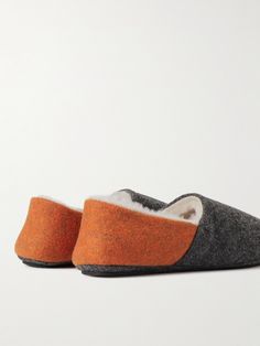 DESIGNED BY MR PORTER. Mr P.'s slippers are a comfortable pair to slip on while lounging at home. Made from two-tone recycled-felt, they're lined with soft and insulating fleece and have gripped soles, should you need to step outside. Fleece Slippers, Wool Slippers, Felted Slippers, Notes Design, Get Dressed, Two Tone, Shoes Sandals, Fashion News, Slippers