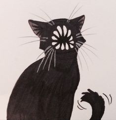 a drawing of a black cat with an evil look on it's face and tail