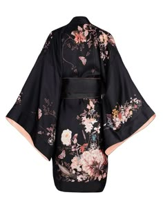 Kimono Lace, Kimono Traditional, Silk Dressing Gown, Kimono Dressing Gown, Open Sleeves, Silk Twill Scarf, Silk Kimono Robe, Traditional Kimono, Black Kimono