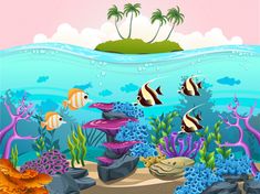 an underwater scene with corals and tropical fish