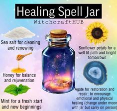 Healing Spell Jar, Witchy Recipes, Spells Book, Juniper Oil, Dried Flower Petals