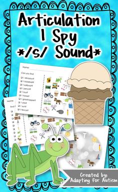 an articulation i spy sound book for kids with pictures and words on it