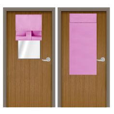 there are two doors with pink paper on them