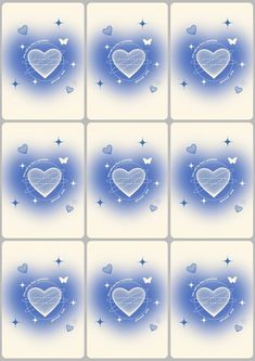 nine blue and white hearts with stars in the background