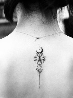 the back of a woman's neck with a tattoo on it