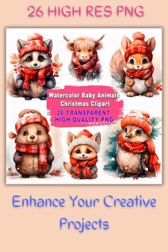 26 Watercolor Baby Forest Animals Clipart Bundle - Funny Christmas Scene Png Christmas Watercolor Fox, Watercolor Fox Christmas, Baby Forest Animals, Christmas Woodland Animals Illustration, Forest Animals Clipart, Fox Sublimation, Owl Sublimation Designs, Cute Watercolor