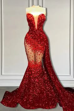 This stunning Red Mermaid Sweetheart Sequins Long Prom Dress is the perfect choice for any... Sequin Prom Dresses Mermaid, Mermaid Style Prom Dresses, Black Lace Formal Dress, Mermaid High, Prom Dress Pictures, Red Mermaid