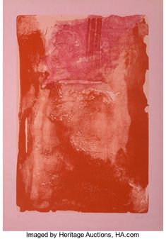 an orange and pink abstract painting on paper