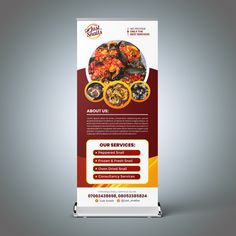 a roll up banner with an image of food items on it