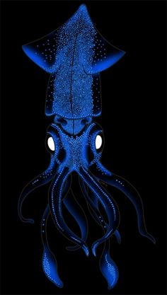 an octopus with blue lights on its head and tentacles in the water, against a black background