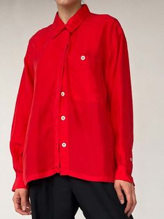 Lovely soft silk vintage poppy red blouse.    measurements (in inches)    44 in bust    42 in waist    44 in hips    26 in length    materials    silk    have a question? email us    all items are final sale. vintage pieces are pre-loved and may come with minor flaws condition will be noted in description. for questions or concerns please  email us at hello@shopbanshee.com. if purchasing through meta all policies still apply. Silk Long Sleeve Blouse, Poppy Red, Red Blouse, Vintage Pieces, Red Blouses, Red Poppies, Final Sale, Poppies, Sleeve Blouse