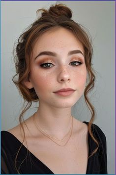 cute girl after getting makeup on her face Simple Makeup Black Dress, Homecoming Makeup Simple, Pale Skin Wedding Makeup, Junior Bridesmaid Makeup, Makeup Looks Blush, Soft Glitter Eye Makeup, No Make Up Make Up Look