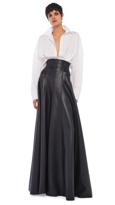 LONG GRACE SKIRT – Black – Norma Kamali Leather Skirt Long, Edgy Jeans, Long Leather Skirt, Hobble Skirt, Leather Skirt Outfit, Jean Skirts, Leather Outfits, Long Skirt Fashion, Formal Skirt