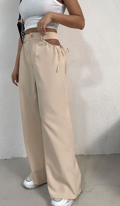 Best Wide Leg Pants, Pantalon Large, Fashion Design Clothes, Khaki Color, Skirt Design, Casual Style Outfits, Mode Inspiration, Upcycle Clothes, Party Fashion