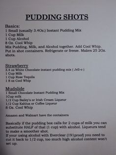 the menu for pudding shots is shown in black and white