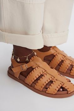 Classic fisherman sandals boast unique blanket stitching with this contemporary pair from Seychelles. **Features:** Faux leather uppers, fisherman style, round toe, flat sole, adjustable buckle closure, blanket stitching **Why We | Jasmine Fisherman Sandals by BC Footwear by Seychelles at Free People in Brown, Size: US 7 Desert Sandals, Styling Clothes, Fisherman Style, Unique Blankets, Woven Sandals, Fisherman Sandals, Diy Shoes, Seychelles, Boho Outfits