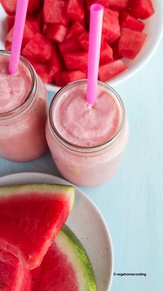 Watermelon Coconut Smoothie (Dairy-Free) Smoothies With Almond Milk, Smoothie Drink Recipes, Smoothie Drinks, Smoothie Recipes Healthy