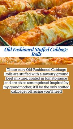 old fashioned stuffed cabbage rolls are ready to be baked in the oven and served for lunch