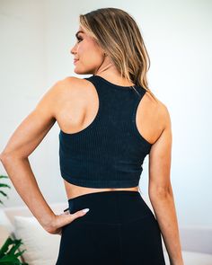 Mono B Ribbed Crop Tank - Black Black ribbed fabric Racerback No padding Seamless Soft Great stretch 92% Polyamide 8% Elastane Imported General Sizing: Small (4-6), Medium (8-10), Large (12-14)True to size - size up if you are between sizes Measurements: Small: Band: 12" // Length: 13" Medium: Band: 12.5" // Length: 13.5" Large: Band: 13" // Length: 14" Bust measurements are taken across the chest laying flat.Length Measurements are taken from the top of the shoulder to the bottom of the hem dir Black Sporty Tank Crop Top, Sporty Racerback Crop Top With 4-way Stretch, Black Seamless Bandeau Crop Top, Black Cropped Tank Top With Built-in Bra, Black Stretch T-back Crop Top, Small Band, Twenty Two, Black Rib, Ribbed Fabric