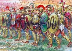 a painting of roman soldiers marching through the field