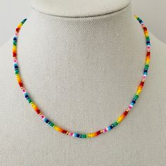 Tiny, Beaded, Rainbow, Layering, Necklace Rainbow Necklace, Rainbow Beads, Gold Necklace Layered, Colorful Rainbow, Layering Necklace, Layered Necklaces, Red Gold, Seed Beads, Color Pop