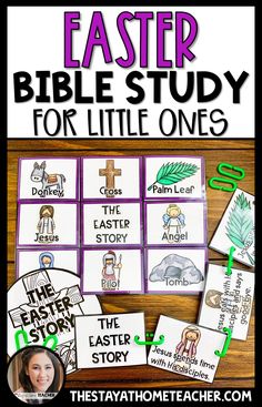 an easter bible study for little ones with pictures and words on it, including the names of