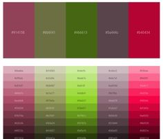 the color scheme for different shades of red, green and purple with text below it