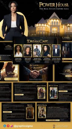 the power house website is shown in gold and black with an image of a woman holding hands