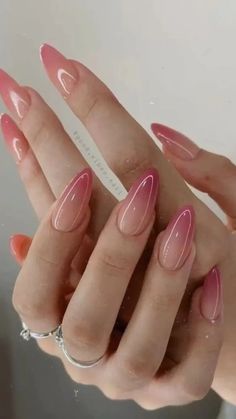 Kutek Disney, Pink Ombre Nails, Red Polish, Colorful Nails, Smink Inspiration, Blush Nails, Soft Nails, Jelly Nails, Red Prom