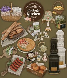 a collage of food items including bread, sausages, and other pastries