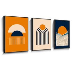 three framed art prints on the wall