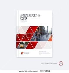 an annual report cover design with blue and white geometric shapes on the front, side and back