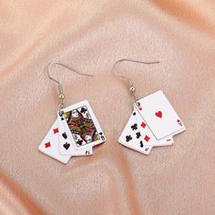 This Pair Of Multiple Suit Playing Card Drop Earrings Is A Wonderful Addition To Your Wardrobe And Your Style! Great For Poker Games, Casinos (Vegas Etc.), Costumes (Harley Quinn, Alice In Boarderland Etc), Or Anytime! Grumen00t00m02v Costumes Harley Quinn, Card Earrings, Teacup Cats, Skull Fire, Boho Drop Earrings, Harley Quinn Costume, Moon Studs, Poker Games, Tassel Drop Earrings