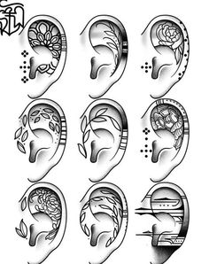 an image of different types of tattoos on the side of their heads and necks