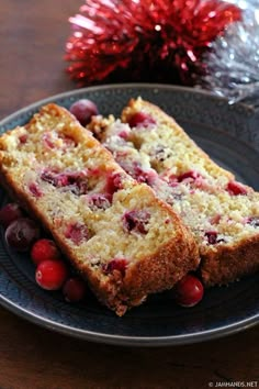 two slices of cranberry bread on a plate