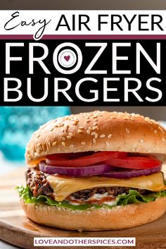 an easy air fryer frozen burgers recipe on a cutting board