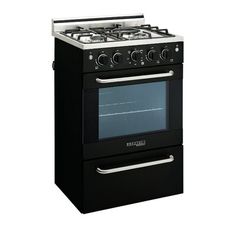 a black stove top oven with two burners and one door on the front, against a white background