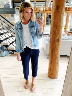 Cropped Denim Jacket Outfit, Quarantine Outfit, Tory Burch Miller Sandals, Denim Jacket Outfit