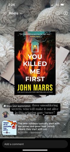 the book you killed me first by john mars is displayed on an iphone screen with text